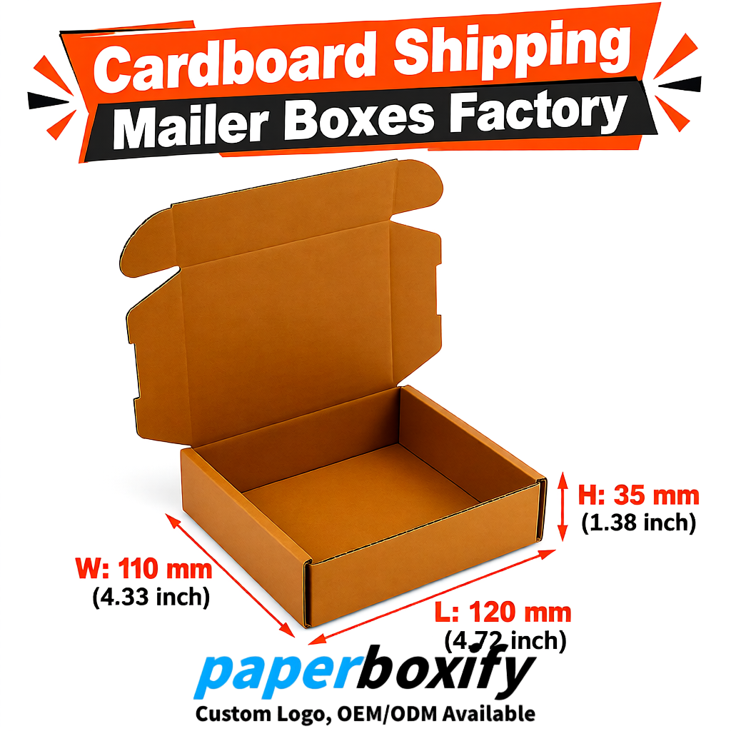 Amber Self-Locking Cardboard Mailer Boxes 120x110x35, 120x120x40, 130x120x50, 130x80x25, 130x80x40mm