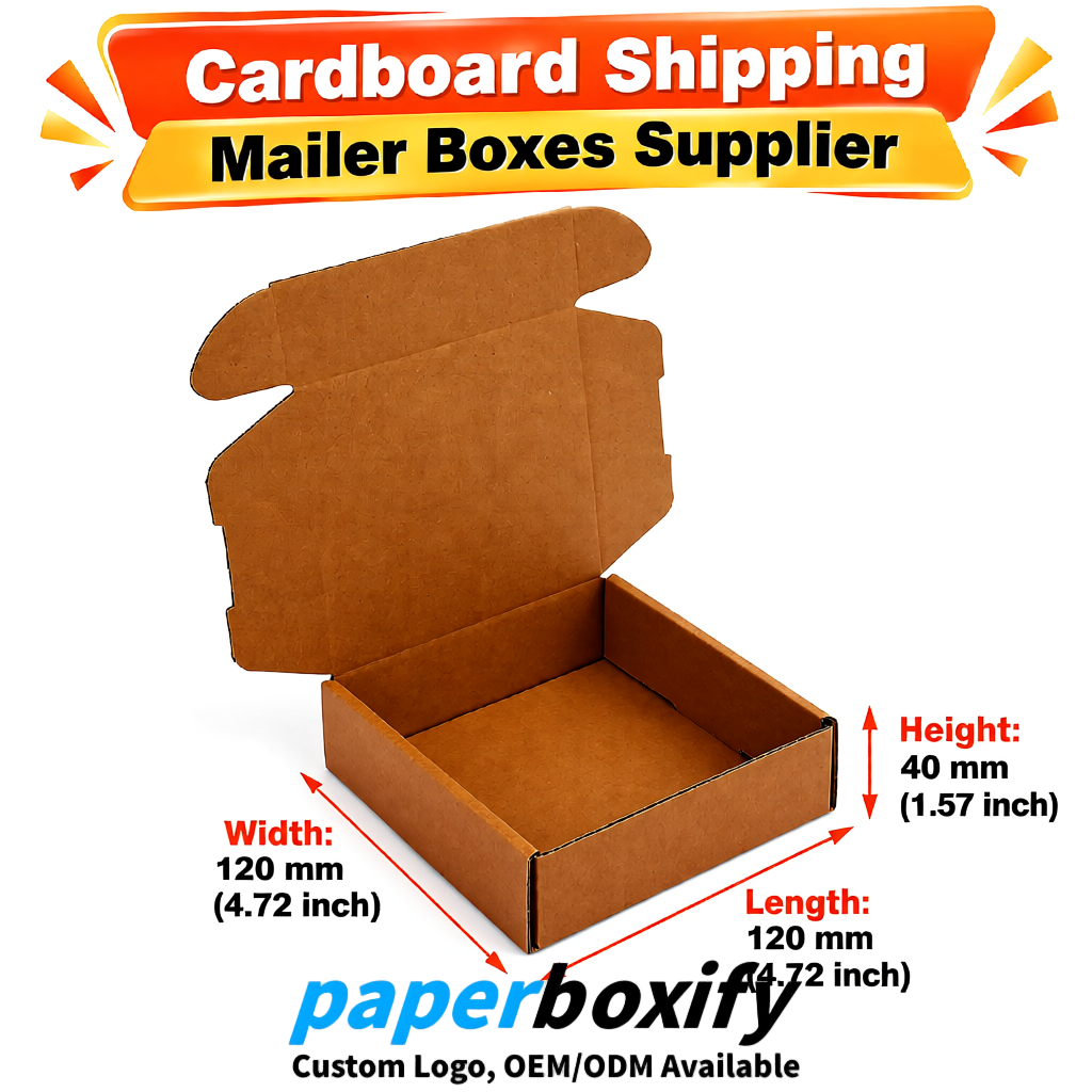 Amber Self-Locking Cardboard Mailer Boxes 120x110x35, 120x120x40, 130x120x50, 130x80x25, 130x80x40mm