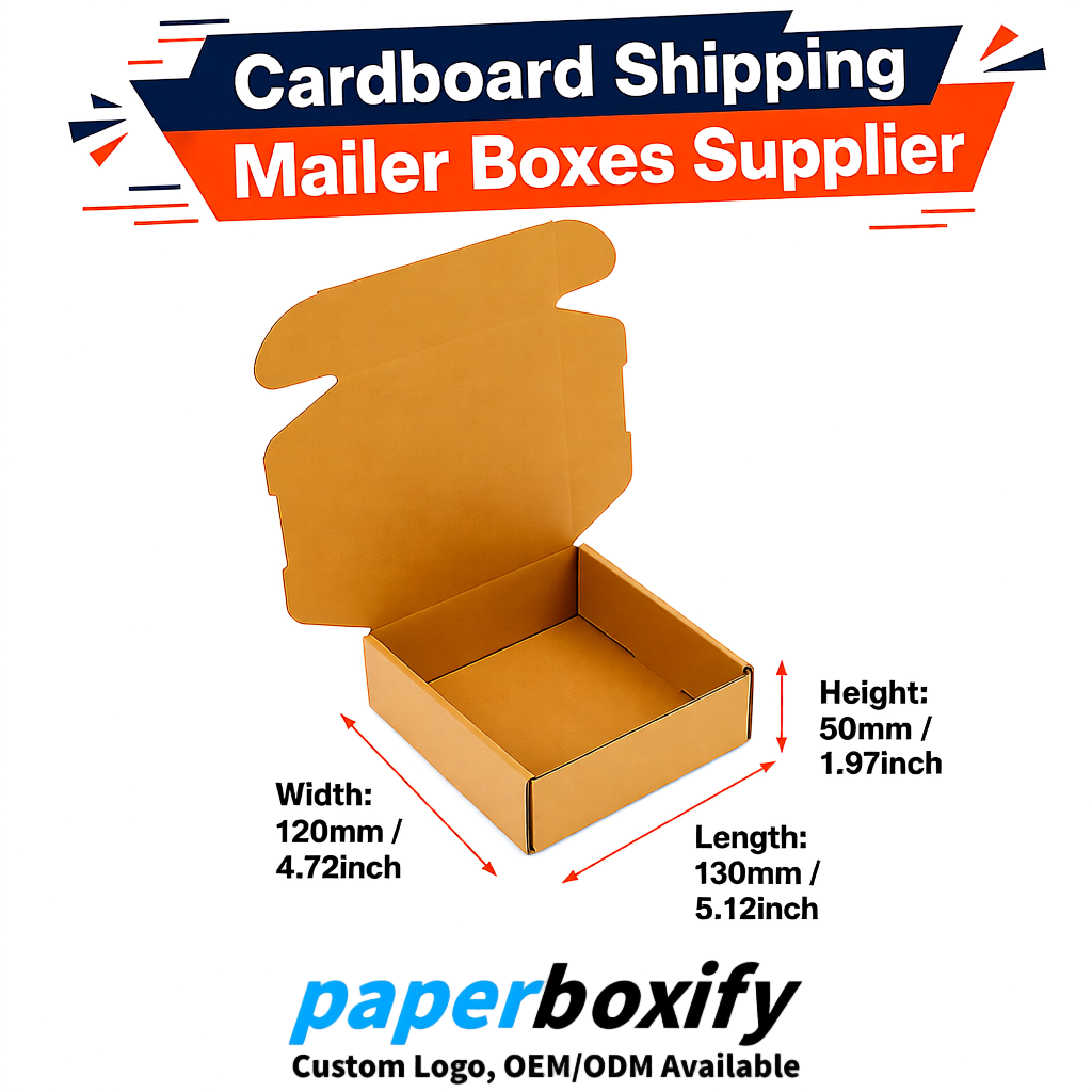 Amber Self-Locking Cardboard Mailer Boxes 120x110x35, 120x120x40, 130x120x50, 130x80x25, 130x80x40mm