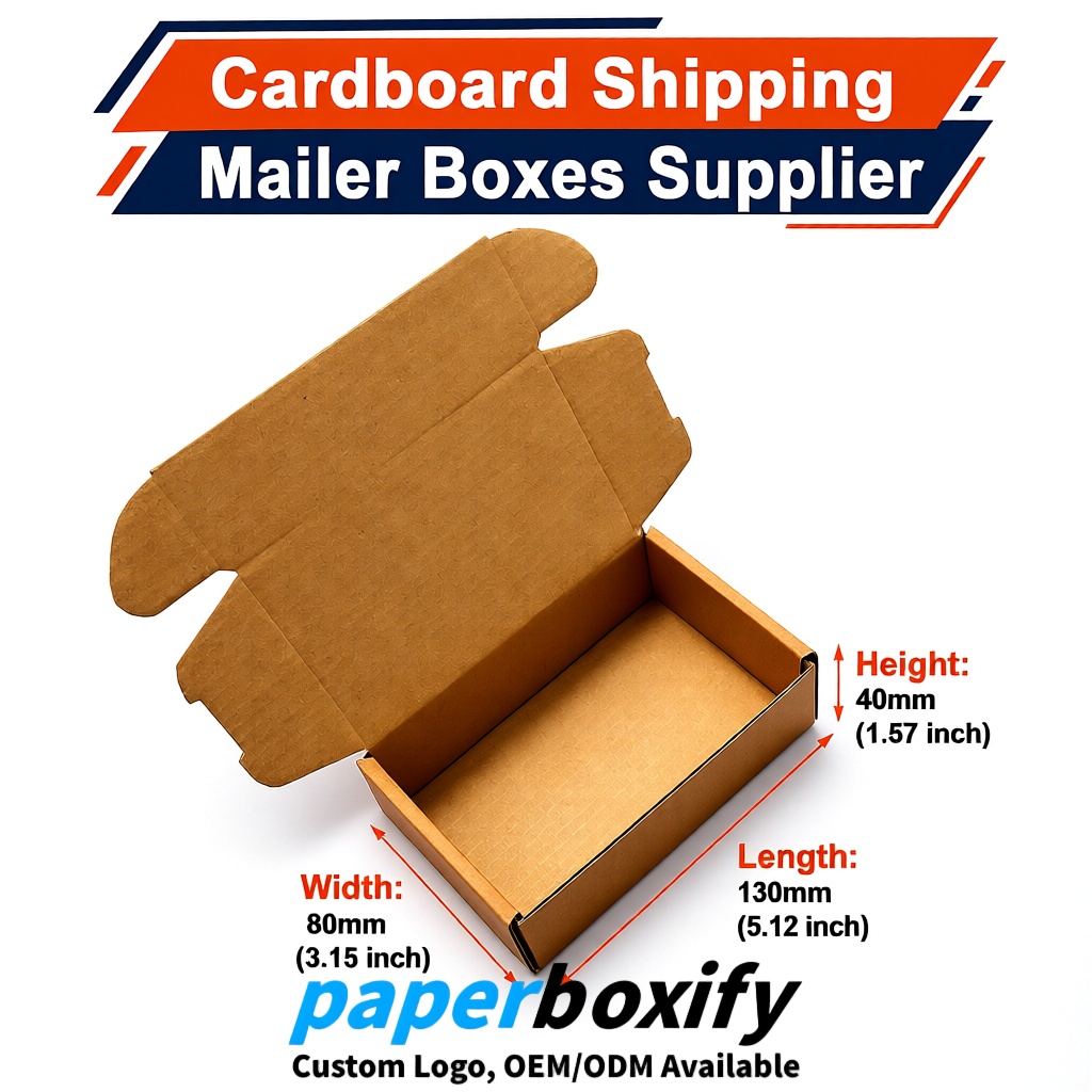 Amber Self-Locking Cardboard Mailer Boxes 120x110x35, 120x120x40, 130x120x50, 130x80x25, 130x80x40mm