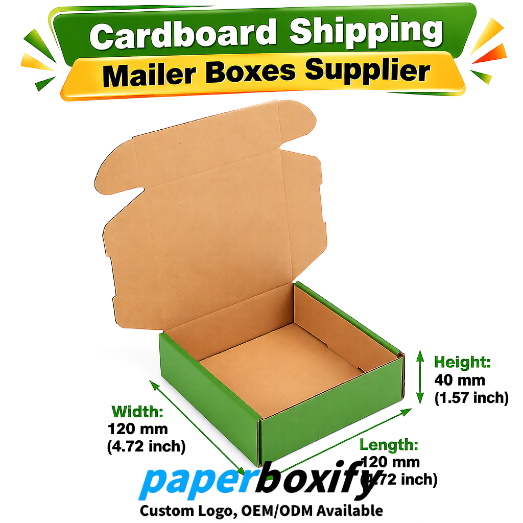Avocado Green Self-Locking Cardboard Mailer Boxes 120x110x35, 120x120x40, 130x120x50, 130x80x25, 130x80x40mm