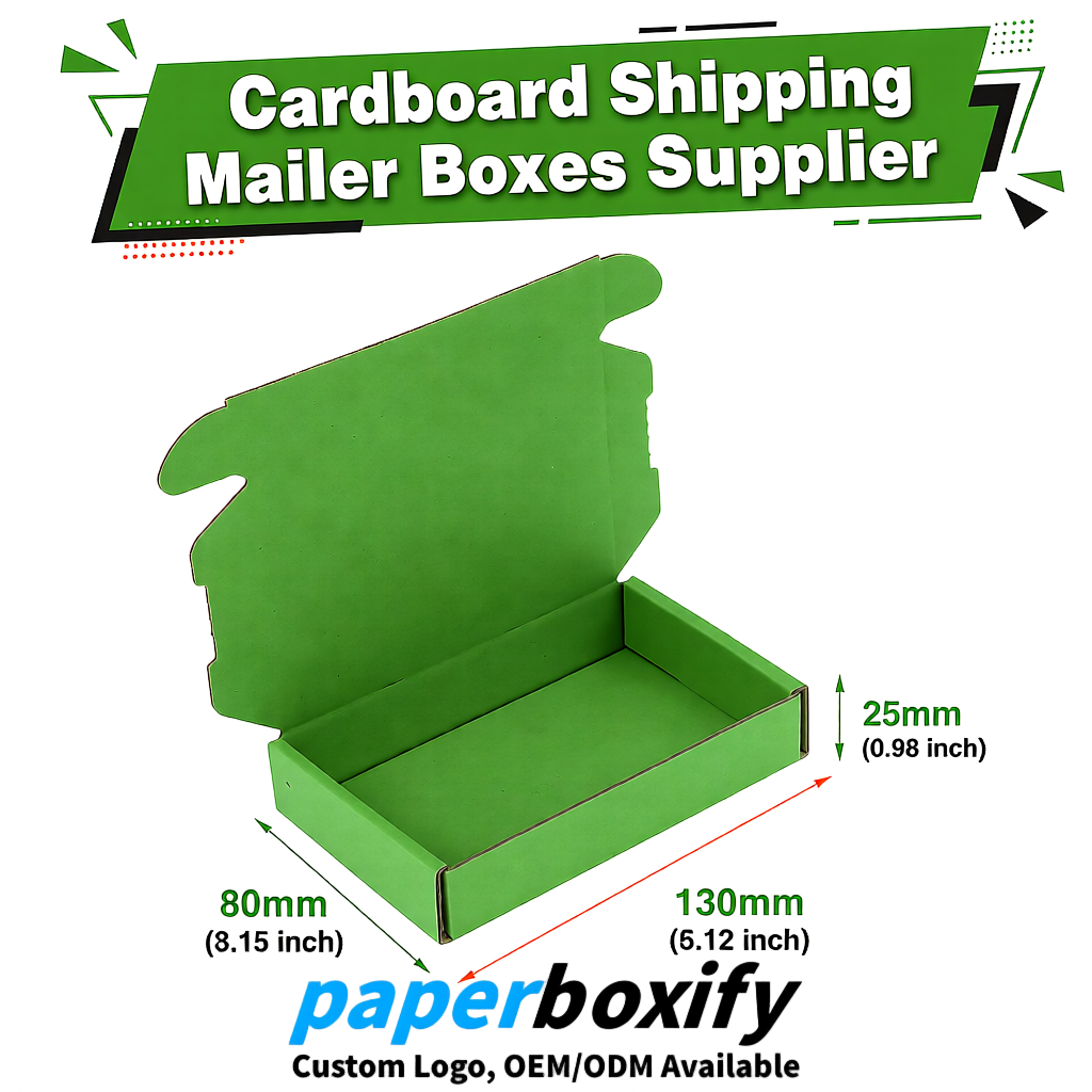 Avocado Green Self-Locking Cardboard Mailer Boxes 120x110x35, 120x120x40, 130x120x50, 130x80x25, 130x80x40mm