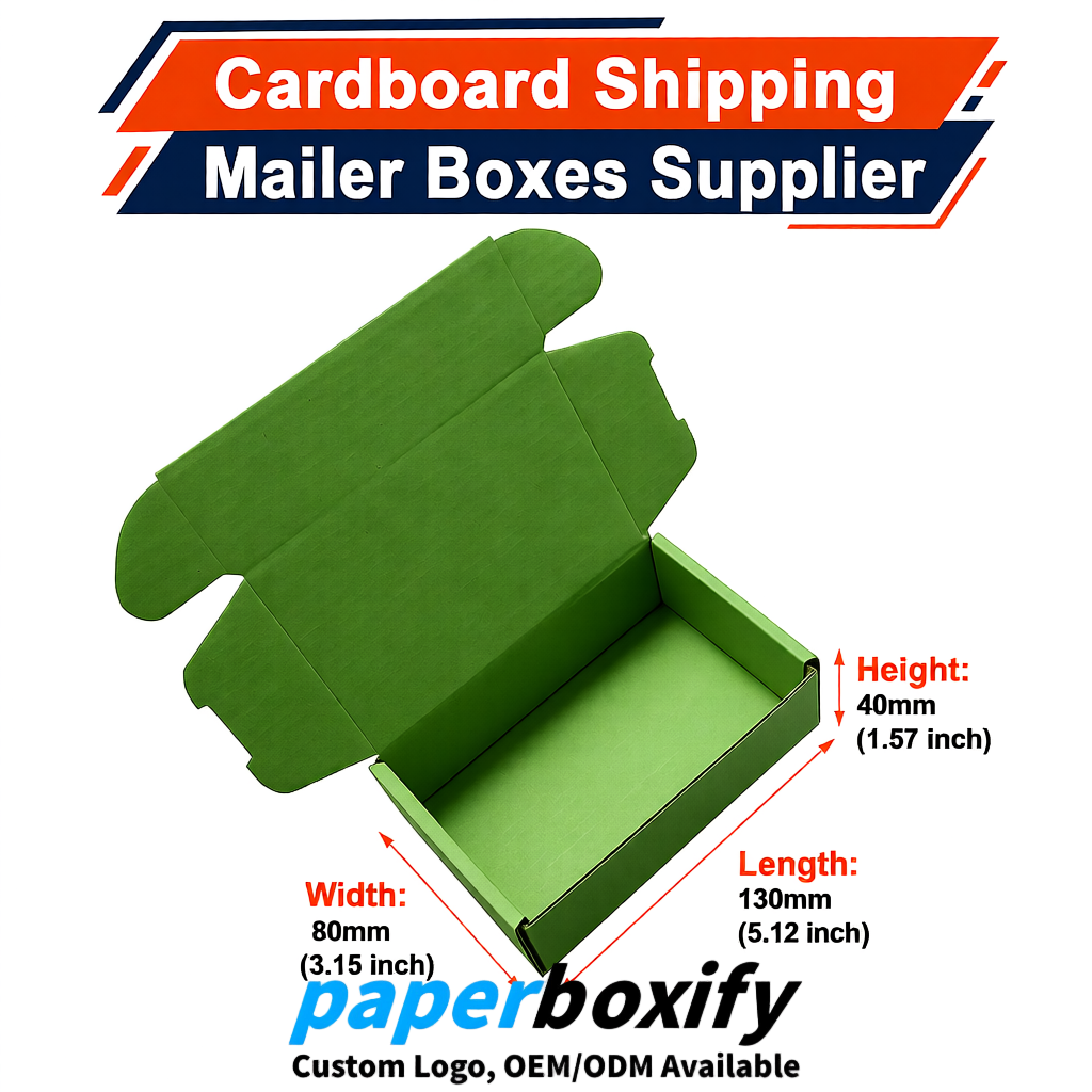 Avocado Green Self-Locking Cardboard Mailer Boxes 120x110x35, 120x120x40, 130x120x50, 130x80x25, 130x80x40mm