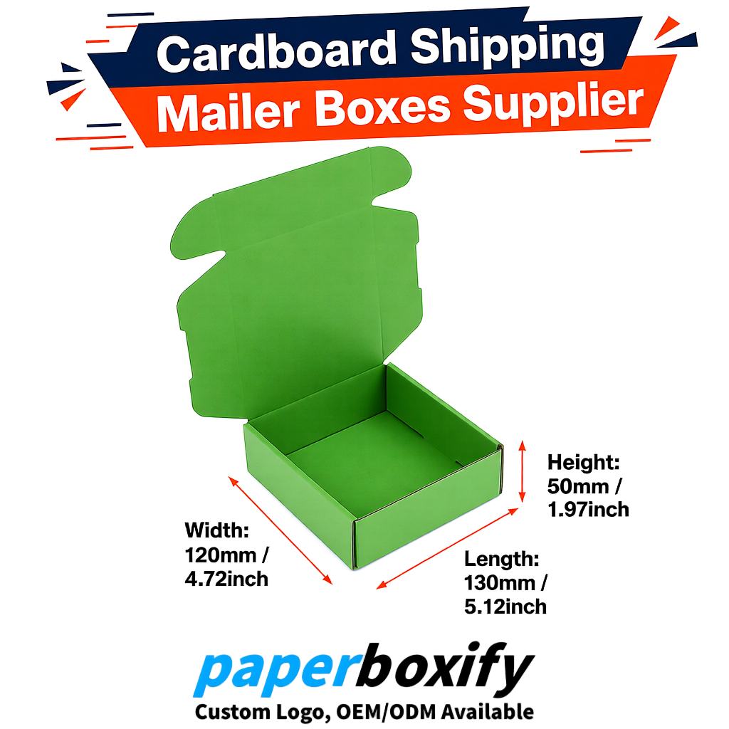 Avocado Green Self-Locking Cardboard Mailer Boxes 120x110x35, 120x120x40, 130x120x50, 130x80x25, 130x80x40mm