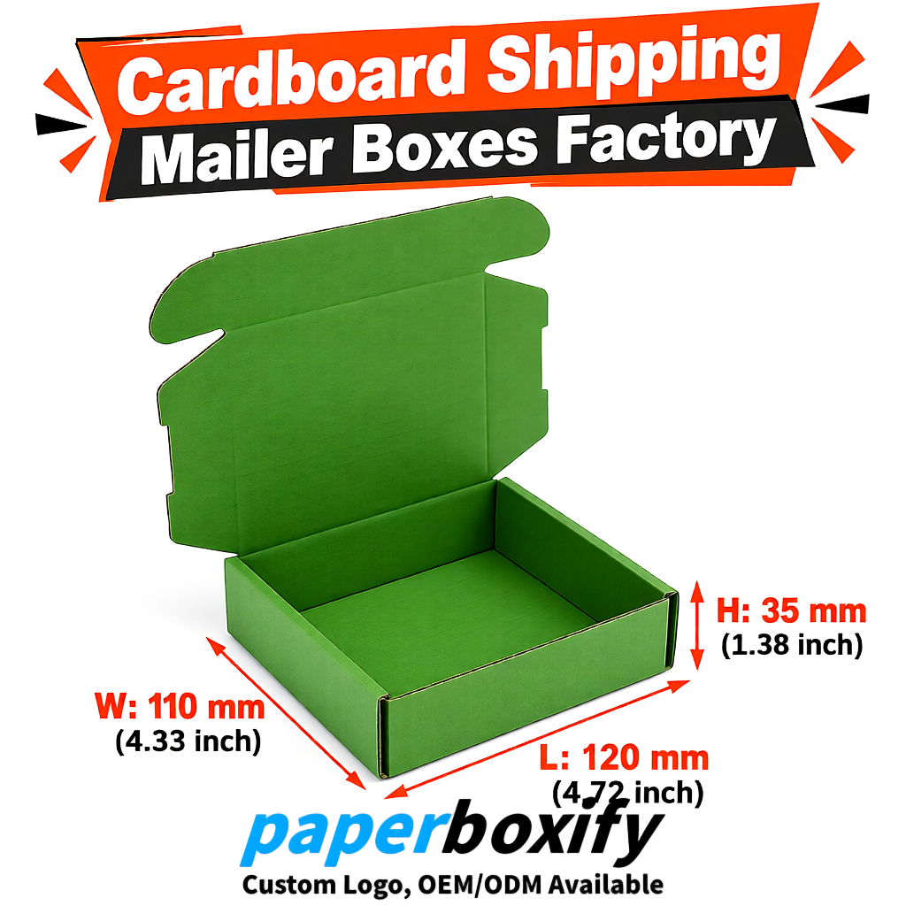 Avocado Green Self-Locking Cardboard Mailer Boxes 120x110x35, 120x120x40, 130x120x50, 130x80x25, 130x80x40mm