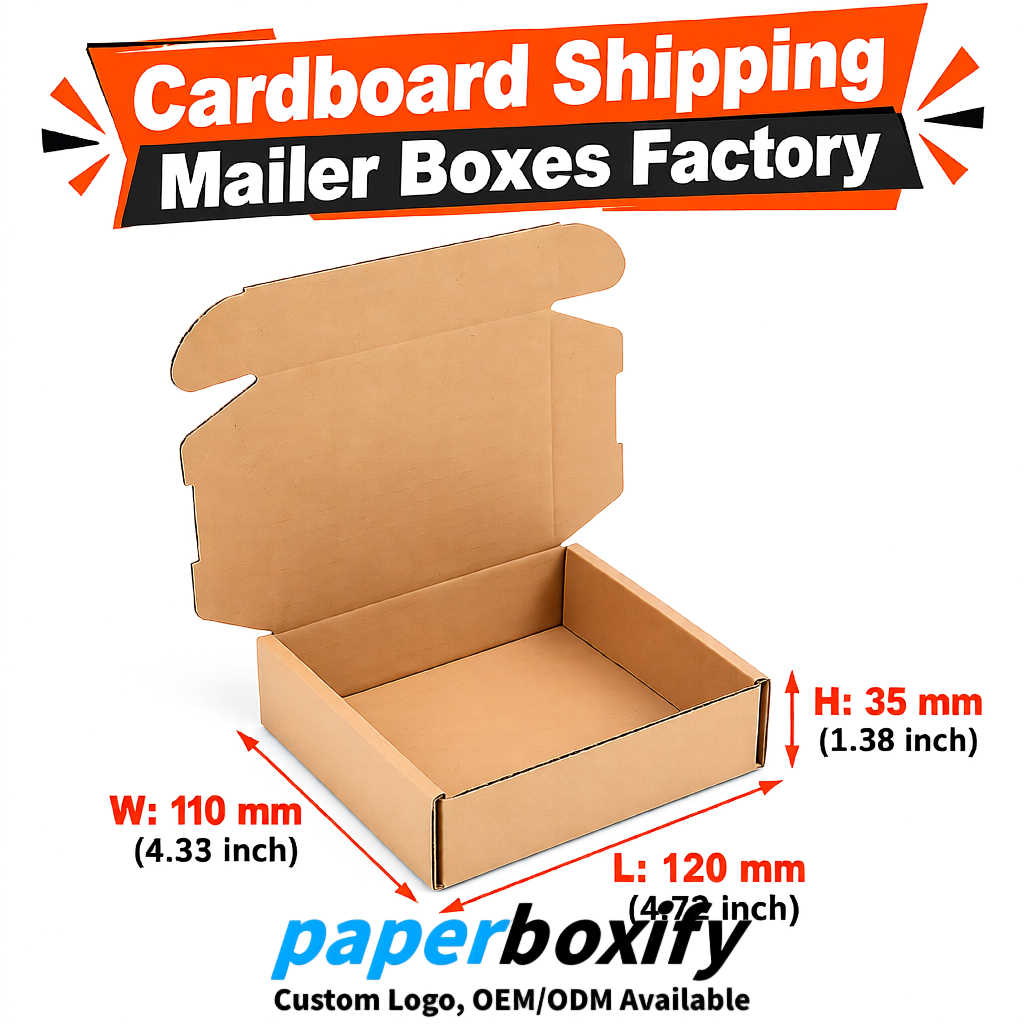 Beige Self-Locking Cardboard Mailer Boxes 120x110x35, 120x120x40, 130x120x50, 130x80x25, 130x80x40mm