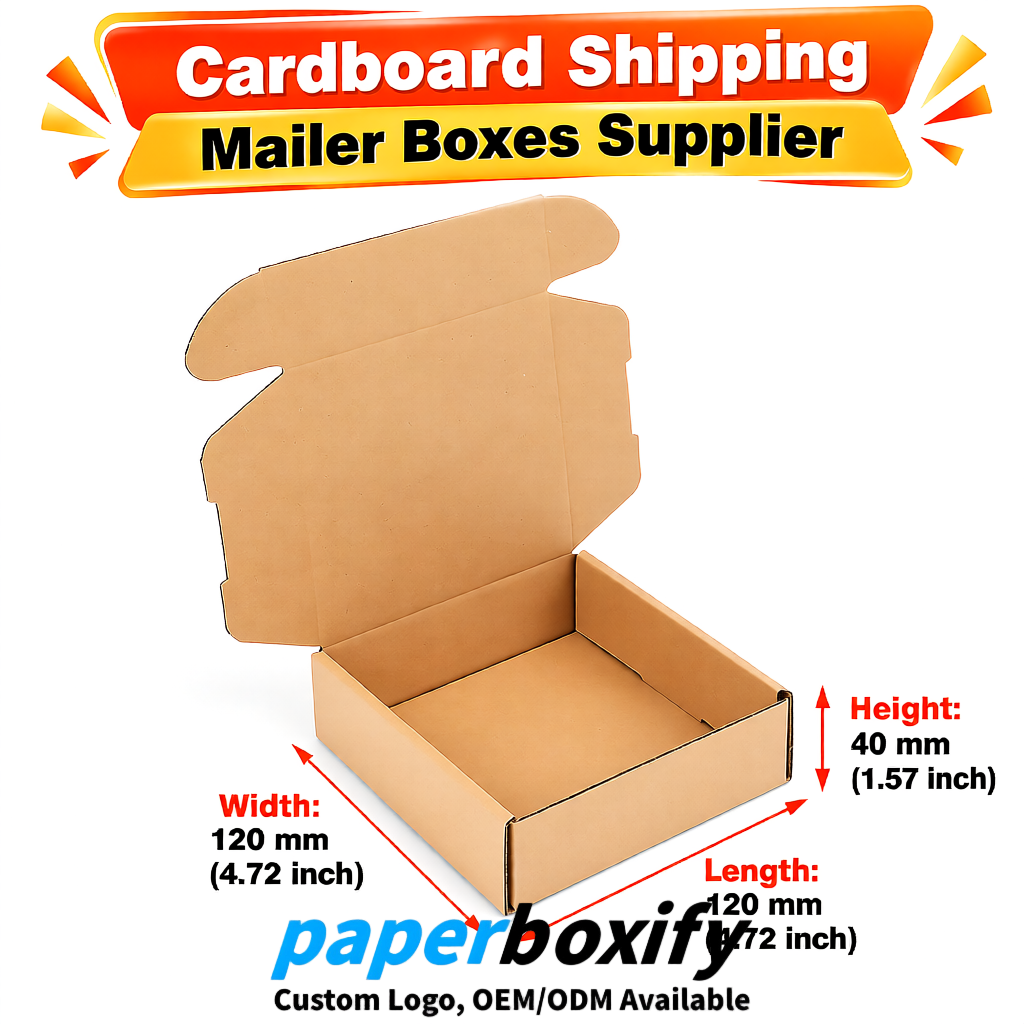 Beige Self-Locking Cardboard Mailer Boxes 120x110x35, 120x120x40, 130x120x50, 130x80x25, 130x80x40mm