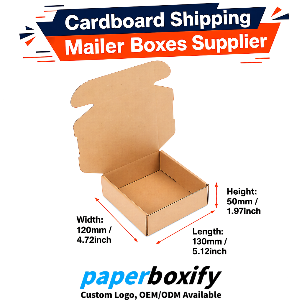 Beige Self-Locking Cardboard Mailer Boxes 120x110x35, 120x120x40, 130x120x50, 130x80x25, 130x80x40mm