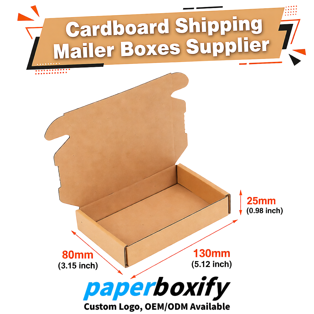 Beige Self-Locking Cardboard Mailer Boxes 120x110x35, 120x120x40, 130x120x50, 130x80x25, 130x80x40mm