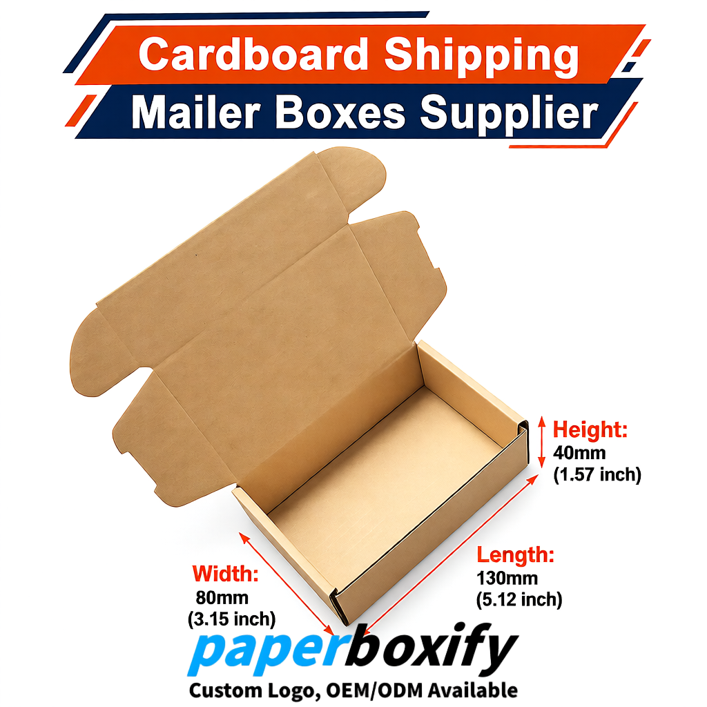 Beige Self-Locking Cardboard Mailer Boxes 120x110x35, 120x120x40, 130x120x50, 130x80x25, 130x80x40mm
