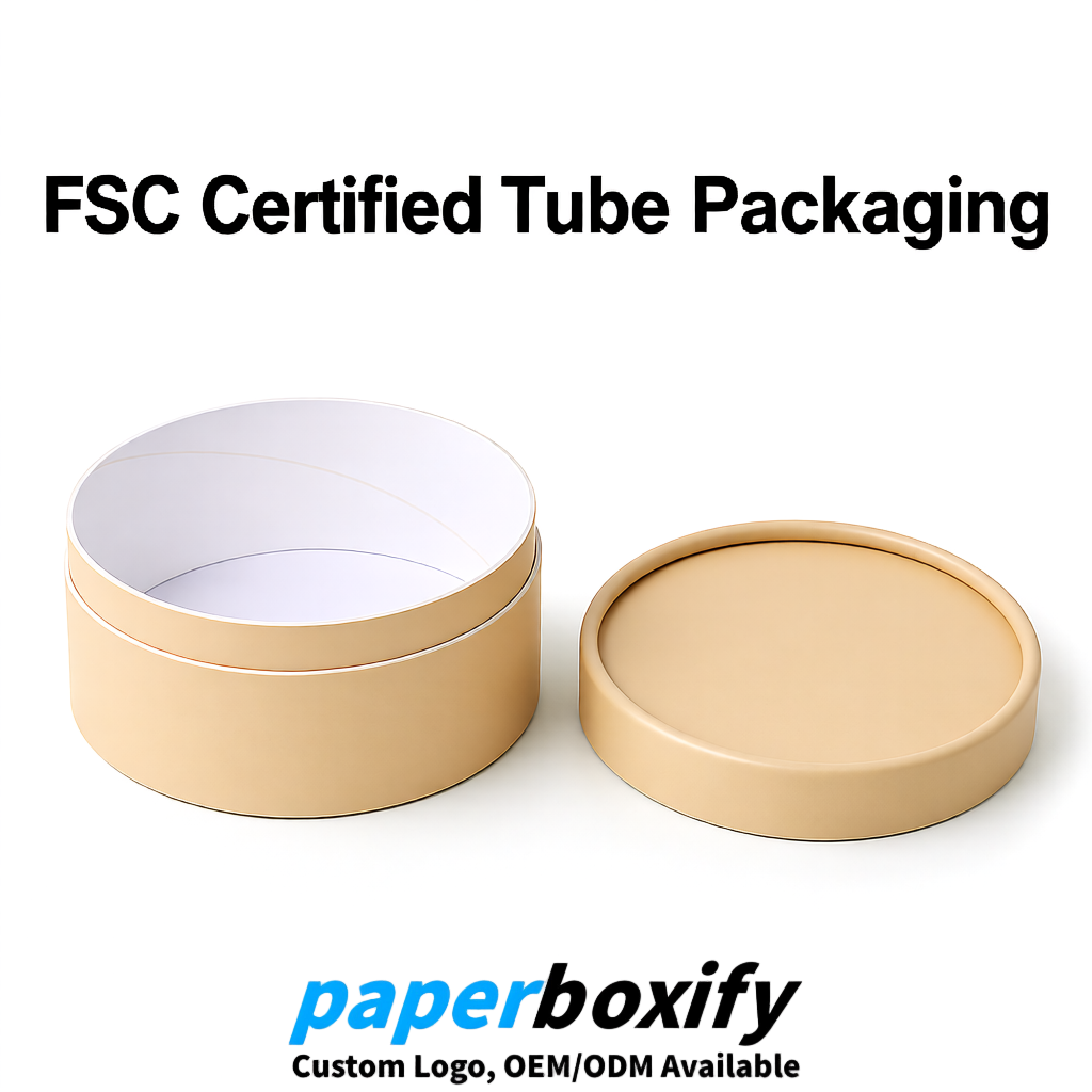 Beige FSC Certified Custom Paper Tubes | 350 ml Eco Cylinder Packaging