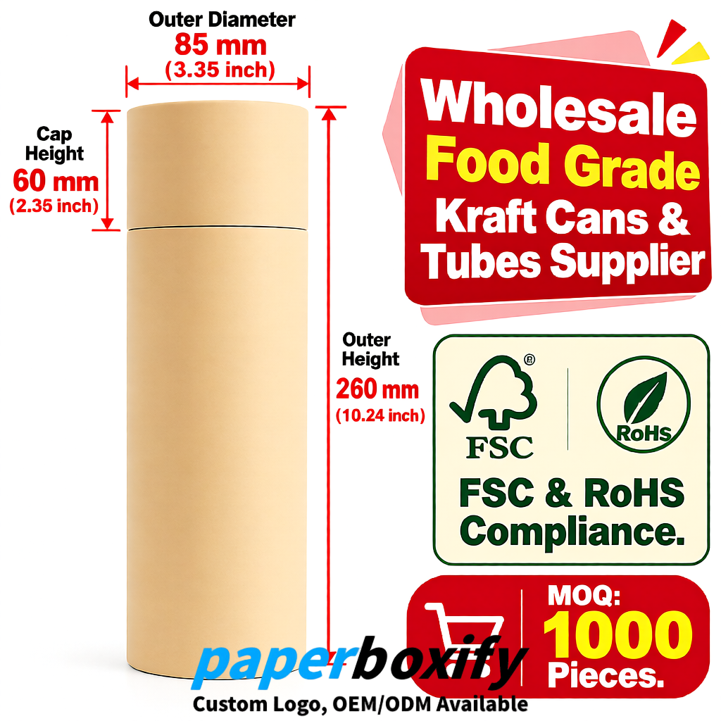Beige Paper Tubes 85x85x160/260, 100x100x90/190/300mm FSC/RoHS Certified Manufacturer