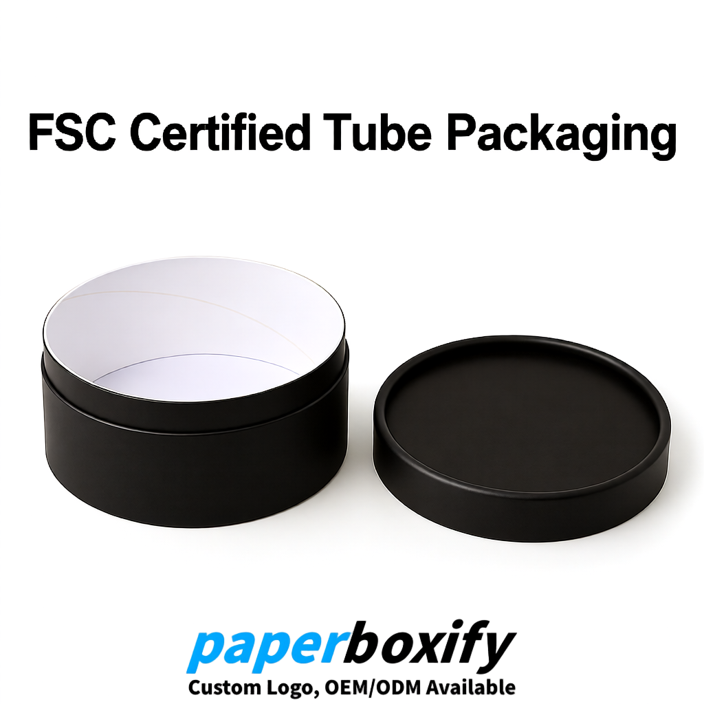 Black FSC Certified Custom Paper Tubes | 350 ml Eco Cylinder Packaging