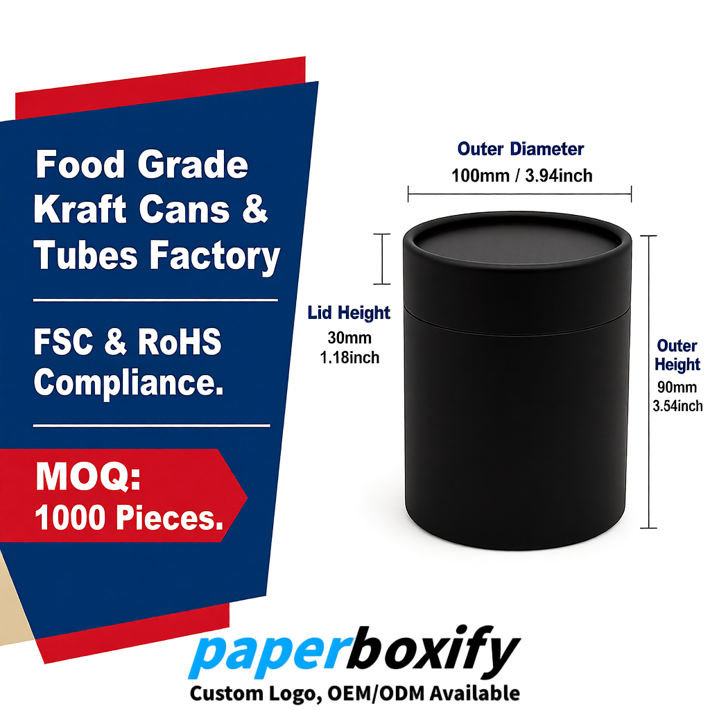 Black Paper Tubes 85x85x160/260, 100x100x90/190/300mm FSC/RoHS Certified Manufacturer