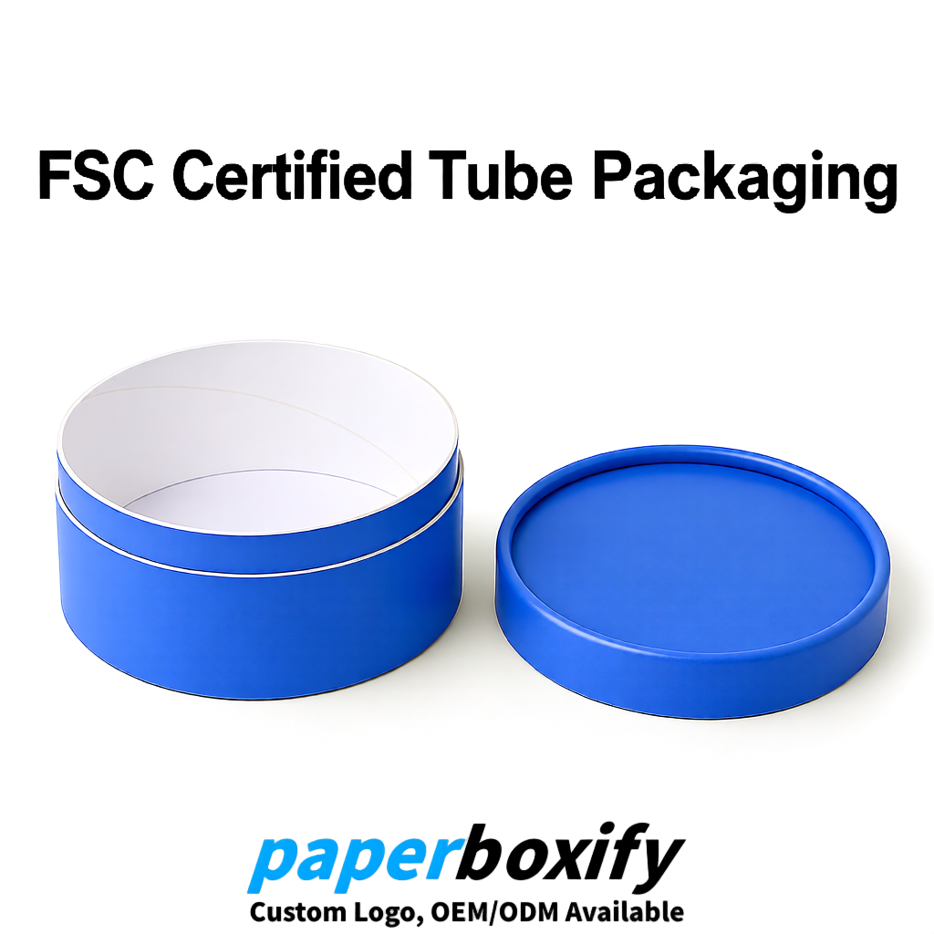 Blue FSC Certified Custom Paper Tubes | 350 ml Eco Cylinder Packaging