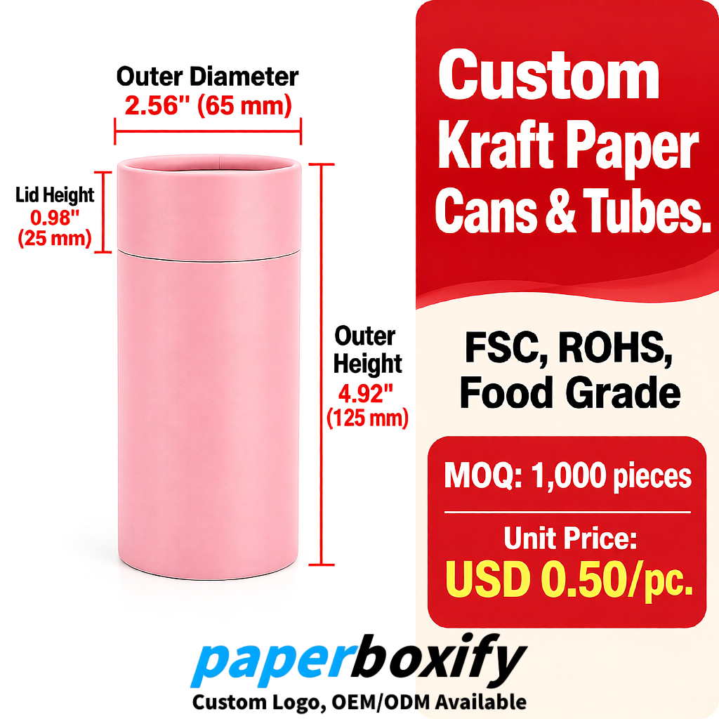 Blush Food Grade Kraft Paper Cans & Tubes | FSC, ROHS Certified OEM Factory