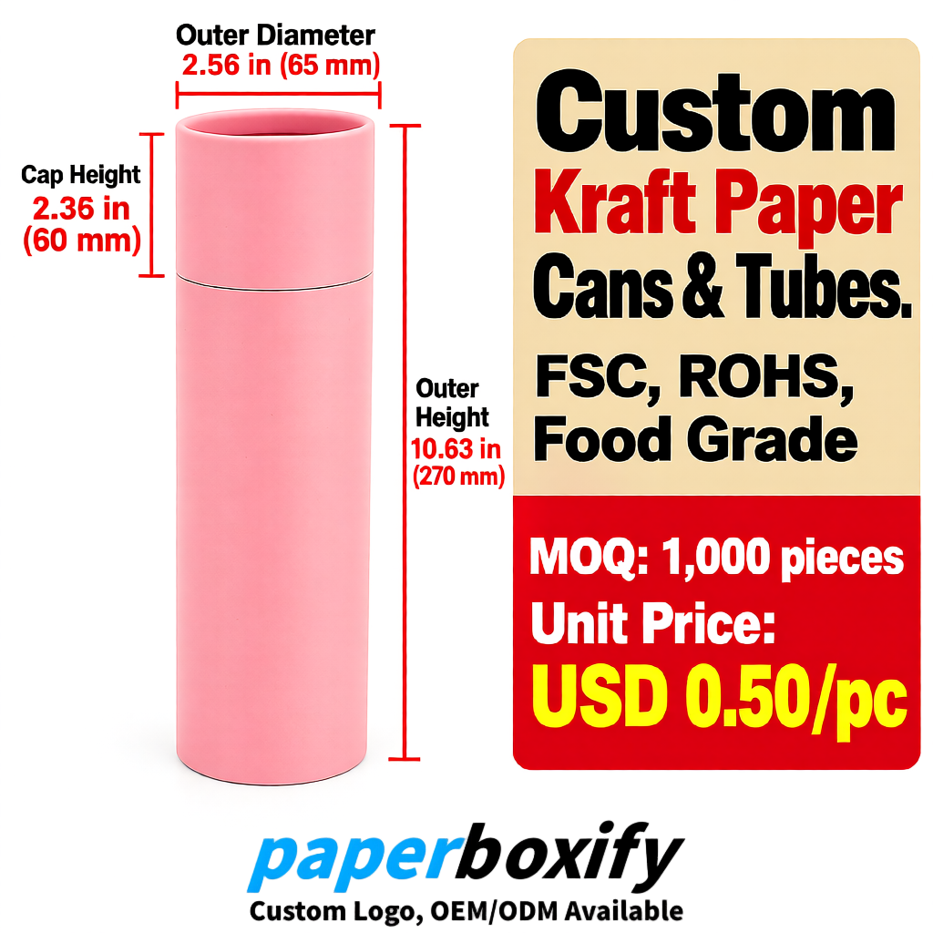 Blush Food Grade Kraft Paper Cans & Tubes | FSC, ROHS Certified OEM Factory