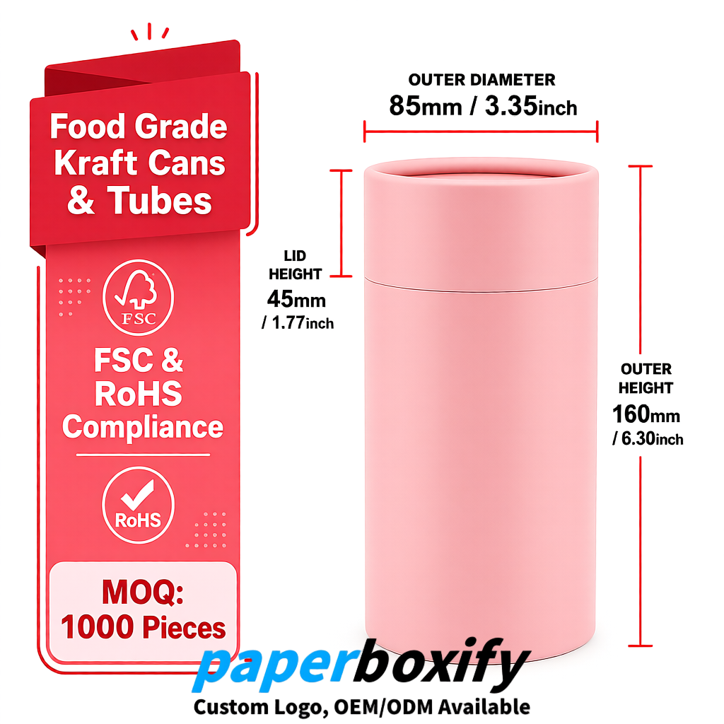 Blush Paper Tubes 85x85x160/260, 100x100x90/190/300mm FSC/RoHS Certified Manufacturer