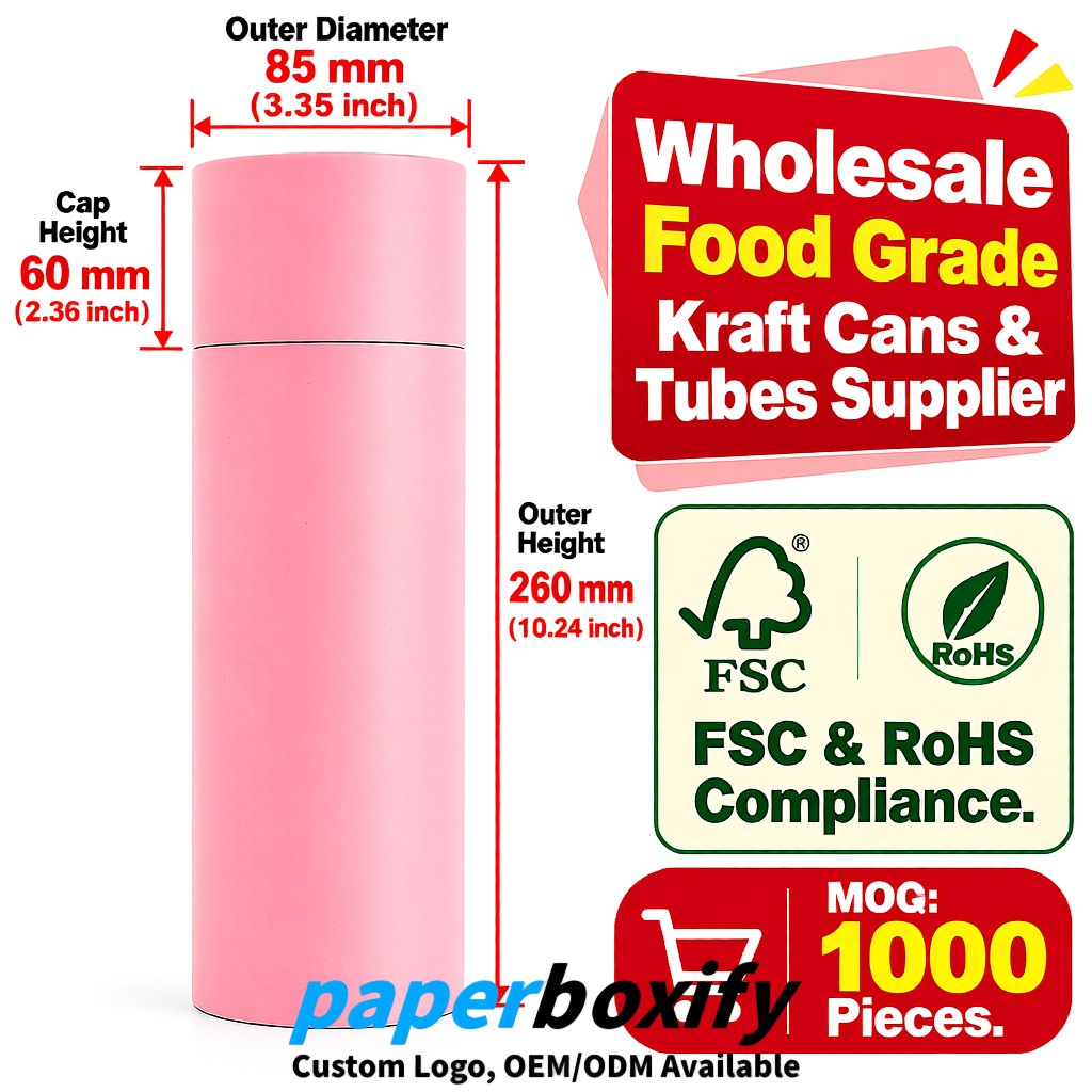 Blush Paper Tubes 85x85x160/260, 100x100x90/190/300mm FSC/RoHS Certified Manufacturer