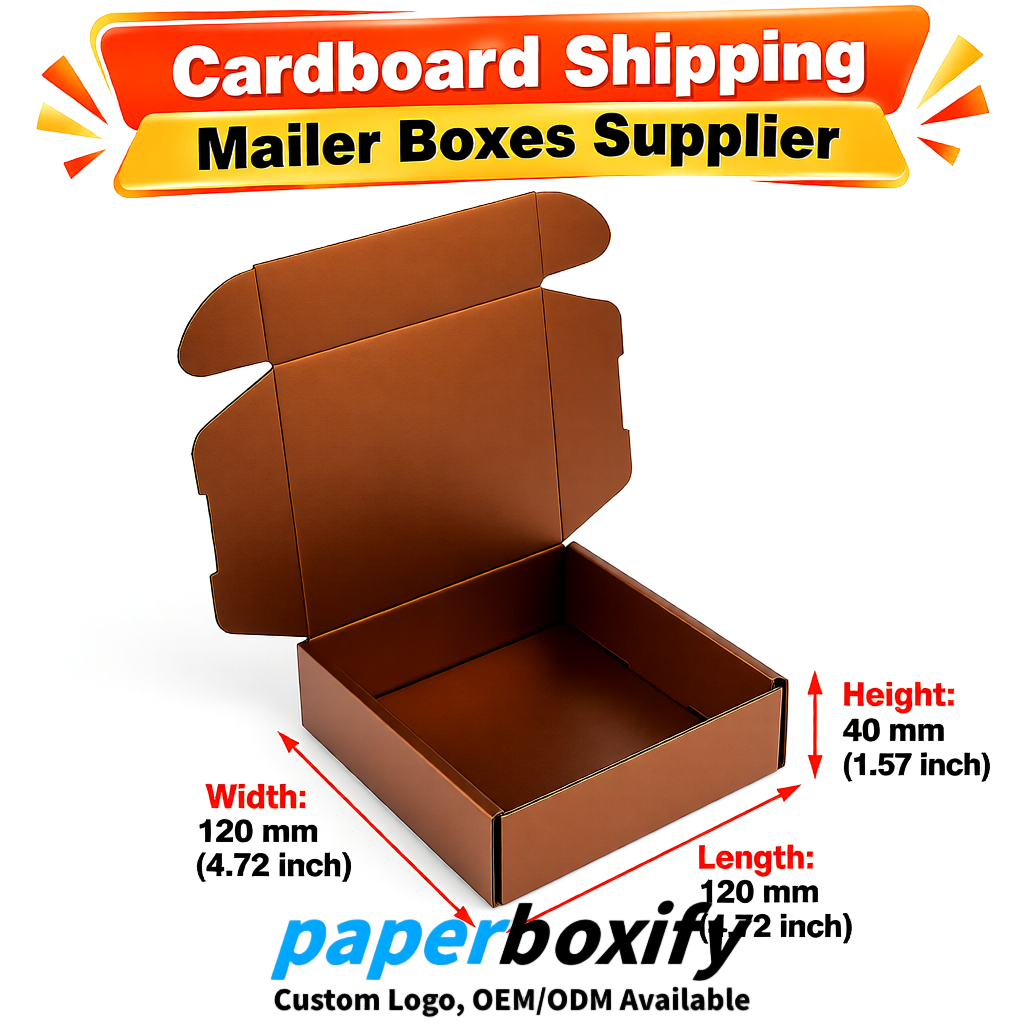 Bronze Self-Locking Cardboard Mailer Boxes 120x110x35, 120x120x40, 130x120x50, 130x80x25, 130x80x40mm