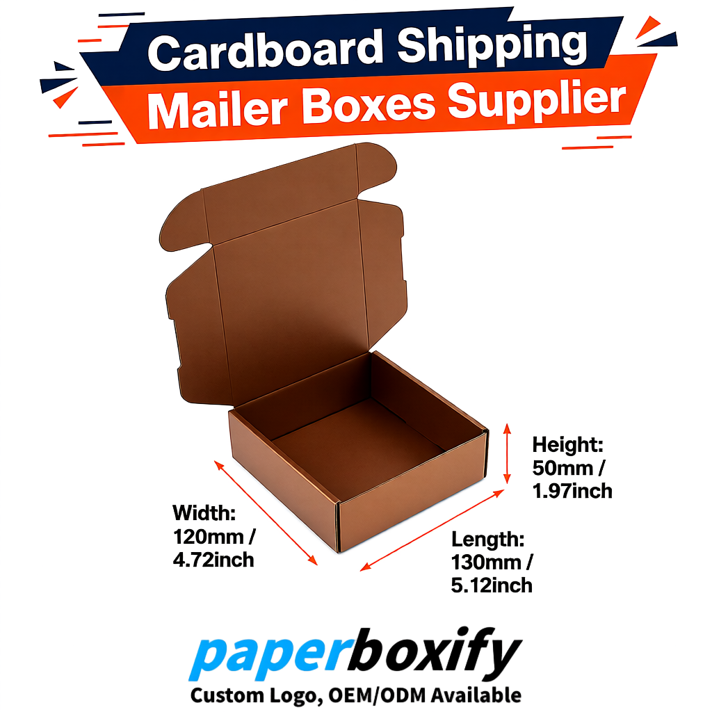 Bronze Self-Locking Cardboard Mailer Boxes 120x110x35, 120x120x40, 130x120x50, 130x80x25, 130x80x40mm