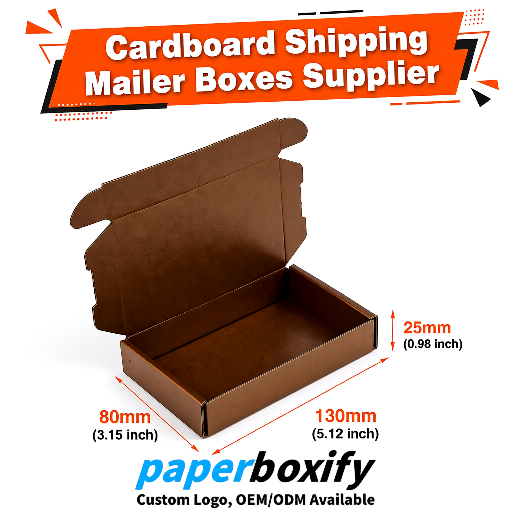 Bronze Self-Locking Cardboard Mailer Boxes 120x110x35, 120x120x40, 130x120x50, 130x80x25, 130x80x40mm