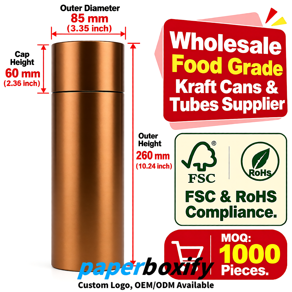 Bronze Paper Tubes 85x85x160/260, 100x100x90/190/300mm FSC/RoHS Certified Manufacturer