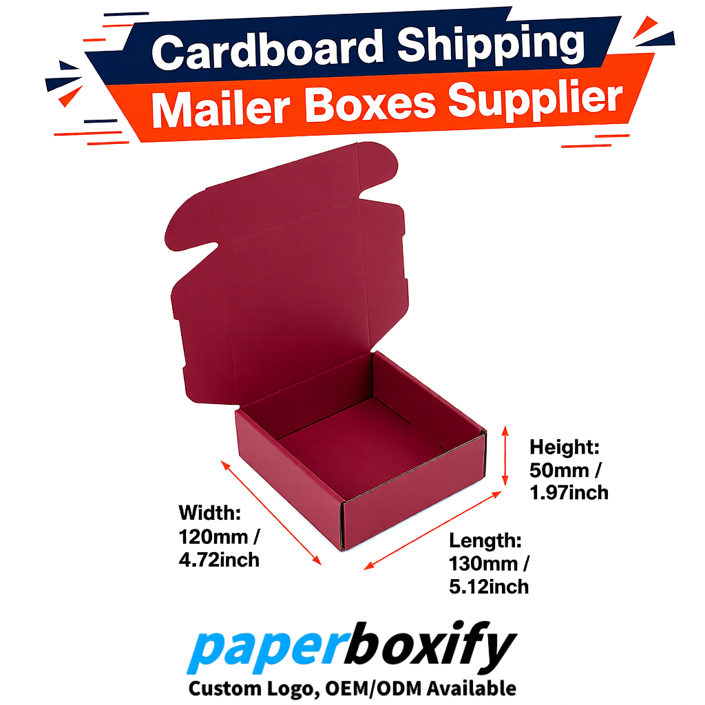 Burgundy Self-Locking Cardboard Mailer Boxes 120x110x35, 120x120x40, 130x120x50, 130x80x25, 130x80x40mm