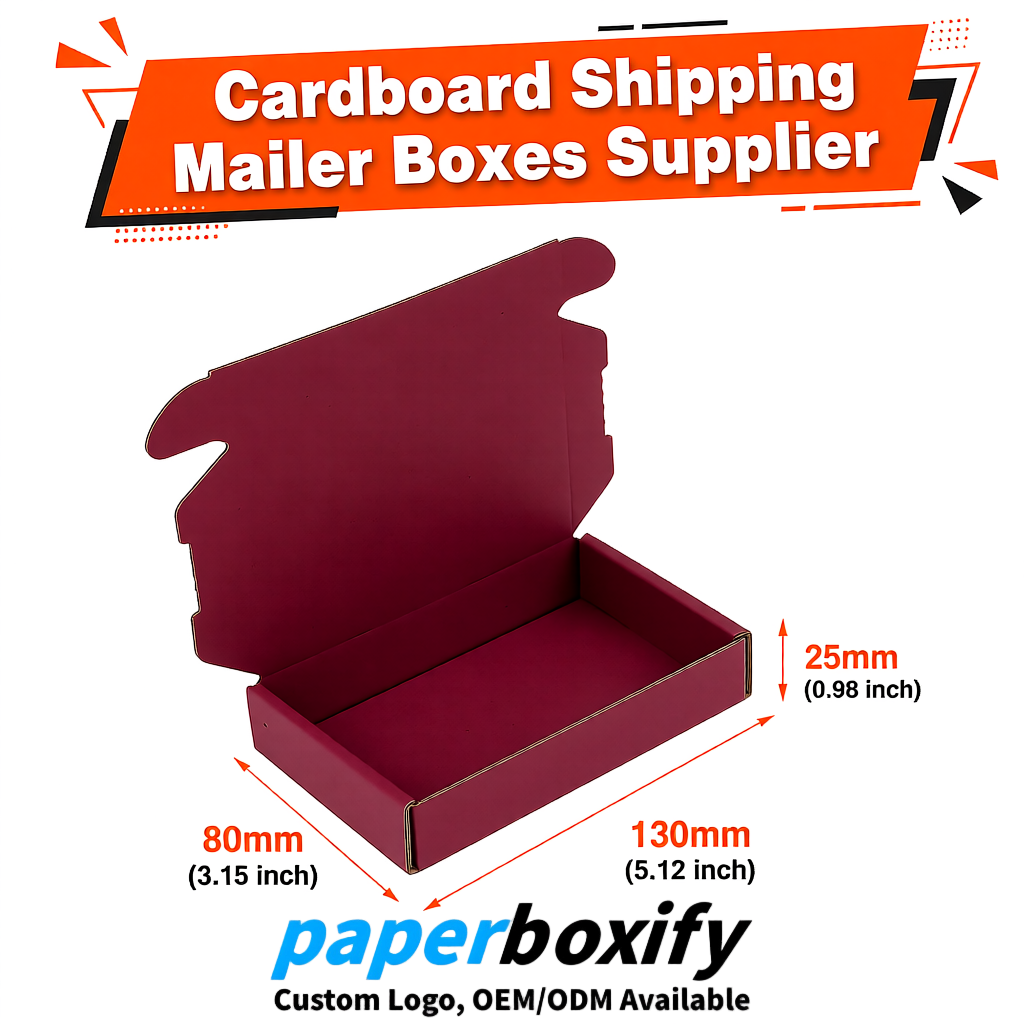 Burgundy Self-Locking Cardboard Mailer Boxes 120x110x35, 120x120x40, 130x120x50, 130x80x25, 130x80x40mm