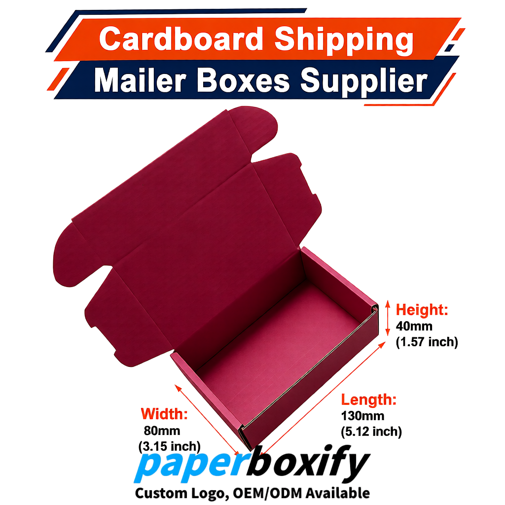 Burgundy Self-Locking Cardboard Mailer Boxes 120x110x35, 120x120x40, 130x120x50, 130x80x25, 130x80x40mm