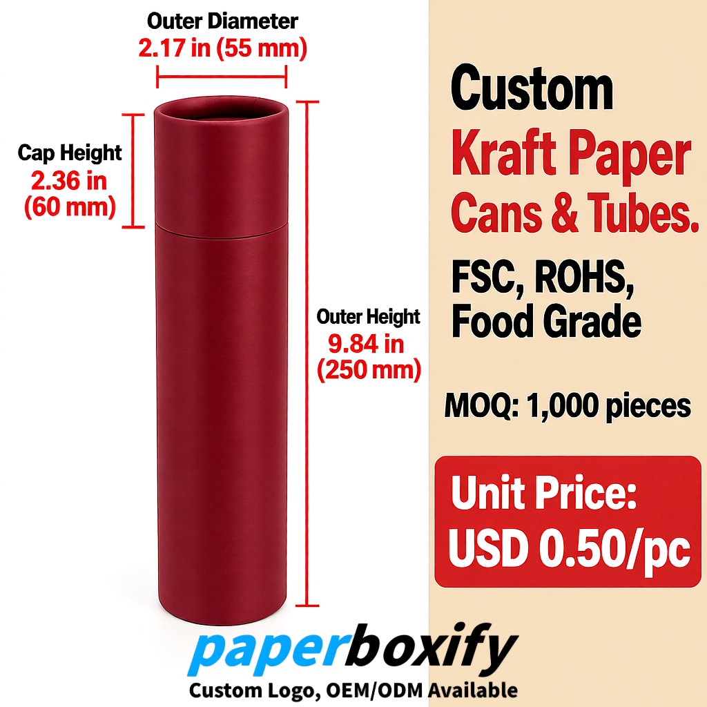 Carmine Food Grade Kraft Paper Cans & Tubes | FSC, ROHS Certified OEM Factory