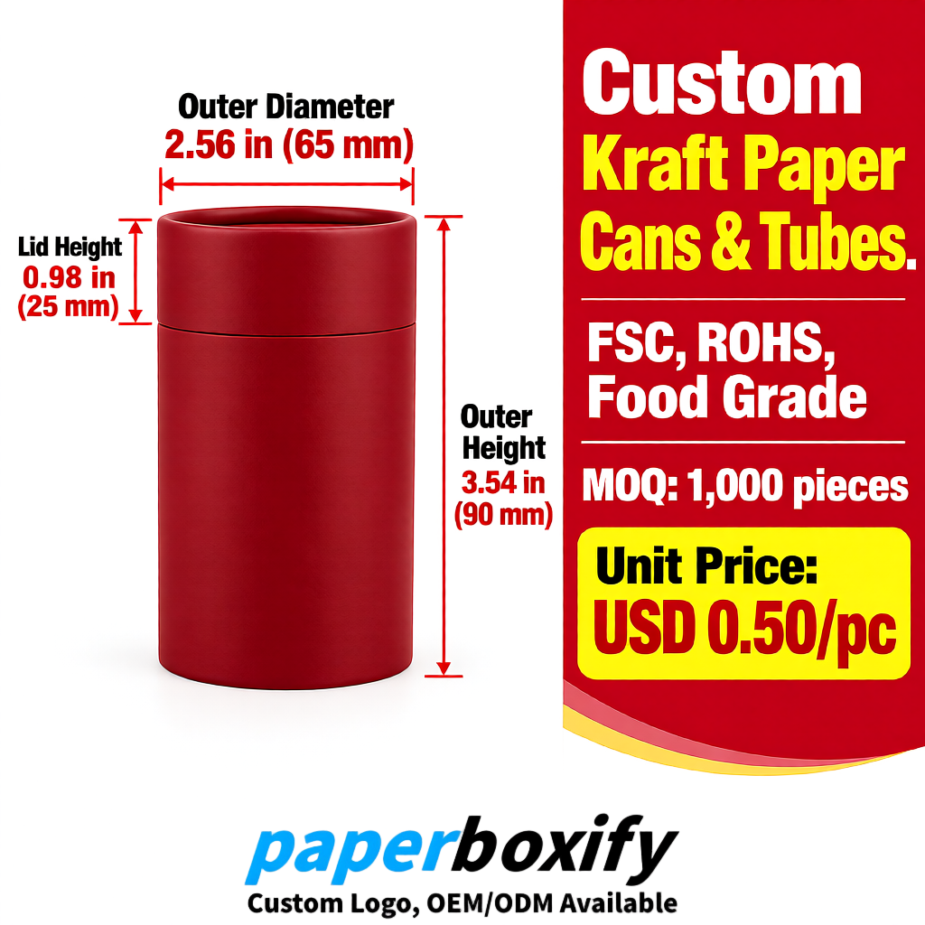 Carmine Food Grade Kraft Paper Cans & Tubes | FSC, ROHS Certified OEM Factory