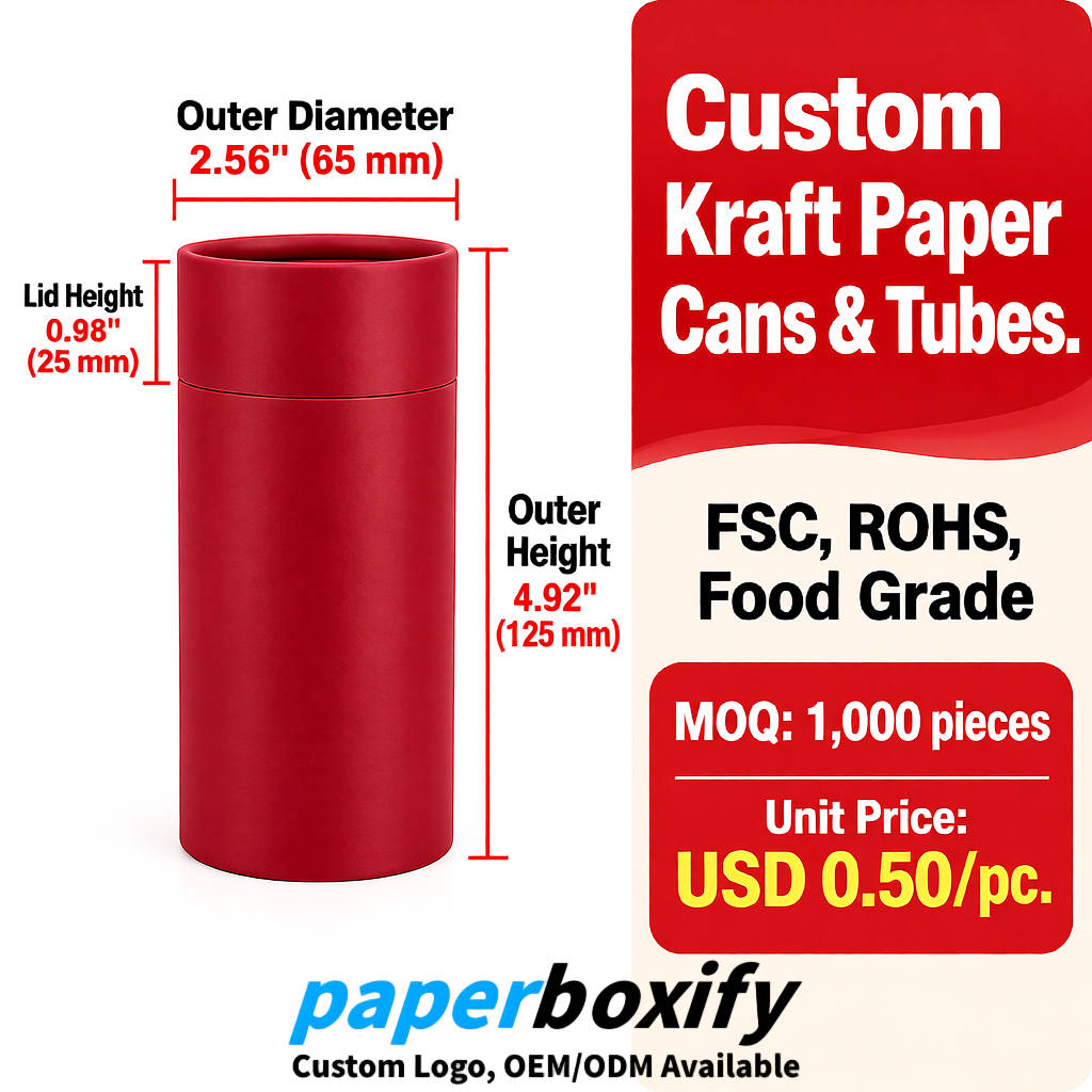 Carmine Food Grade Kraft Paper Cans & Tubes | FSC, ROHS Certified OEM Factory