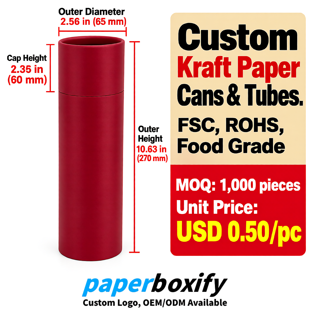 Carmine Food Grade Kraft Paper Cans & Tubes | FSC, ROHS Certified OEM Factory