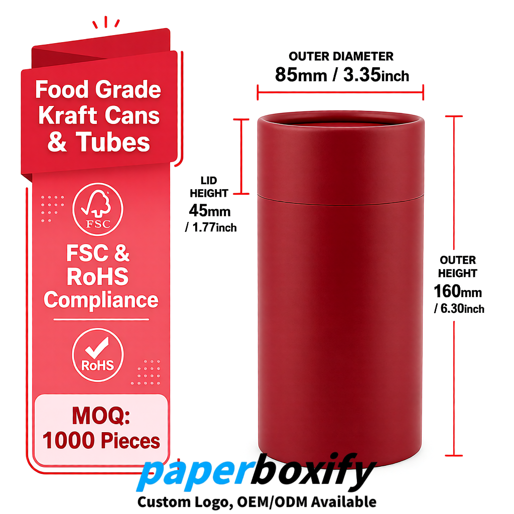 Carmine Paper Tubes 85x85x160/260, 100x100x90/190/300mm FSC/RoHS Certified Manufacturer