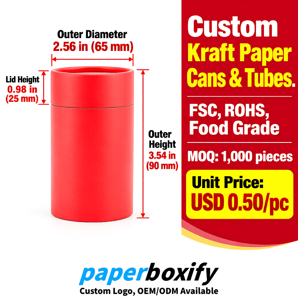 Coral Food Grade Kraft Paper Cans & Tubes | FSC, ROHS Certified OEM Factory