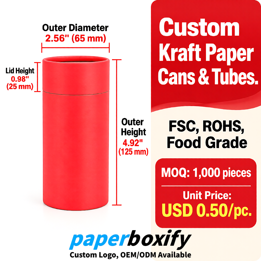 Coral Food Grade Kraft Paper Cans & Tubes | FSC, ROHS Certified OEM Factory