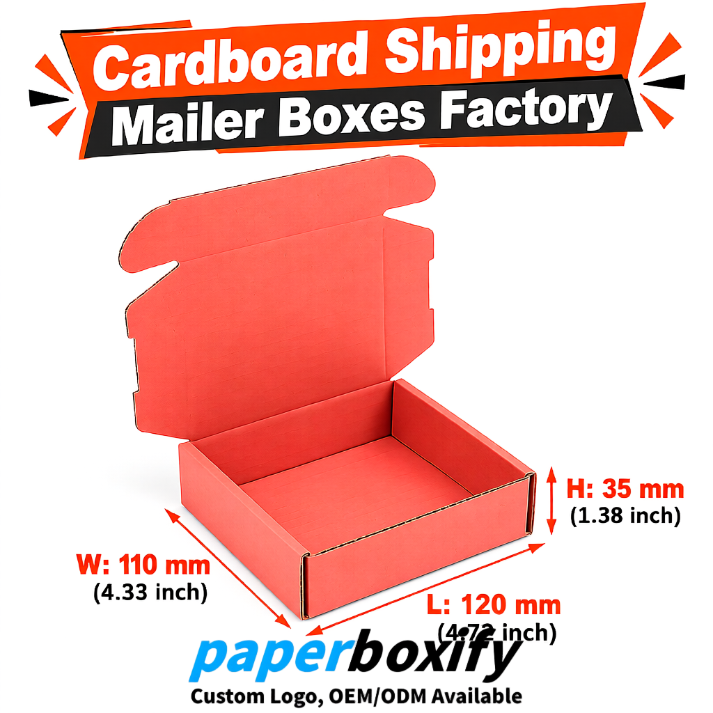Coral Self-Locking Cardboard Mailer Boxes 120x110x35, 120x120x40, 130x120x50, 130x80x25, 130x80x40mm
