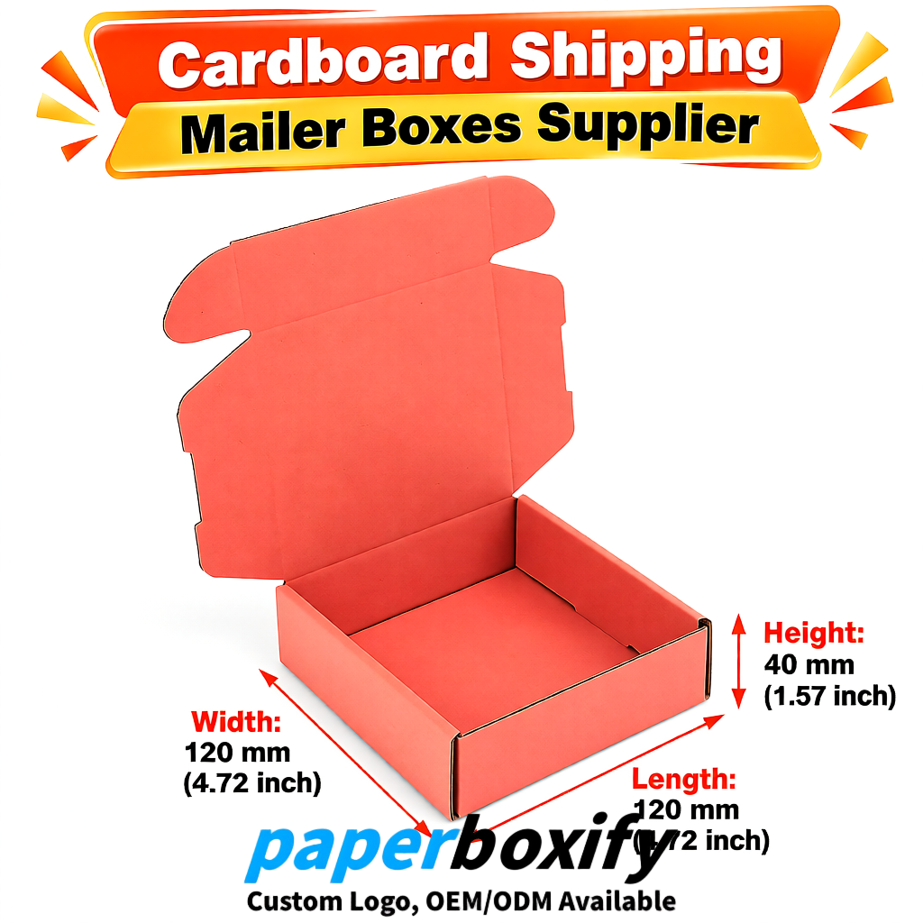 Coral Self-Locking Cardboard Mailer Boxes 120x110x35, 120x120x40, 130x120x50, 130x80x25, 130x80x40mm