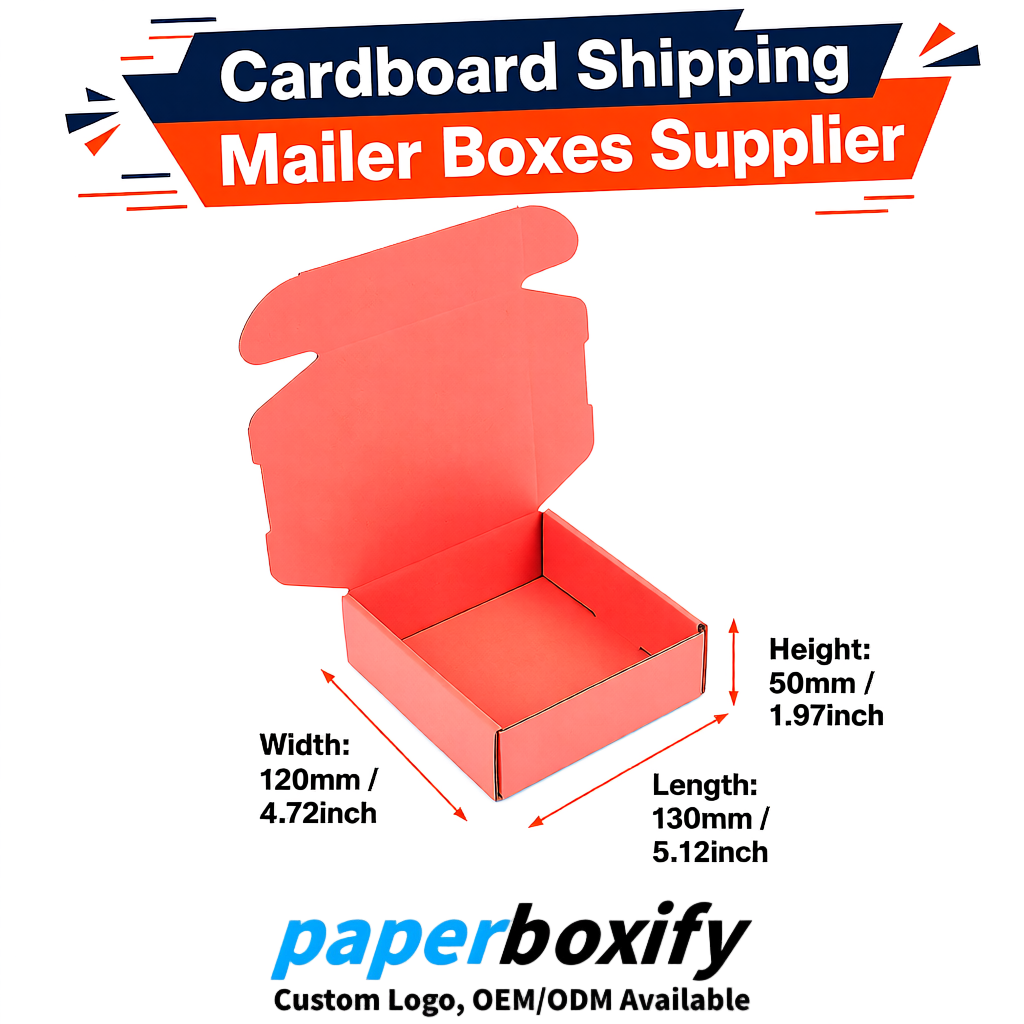 Coral Self-Locking Cardboard Mailer Boxes 120x110x35, 120x120x40, 130x120x50, 130x80x25, 130x80x40mm