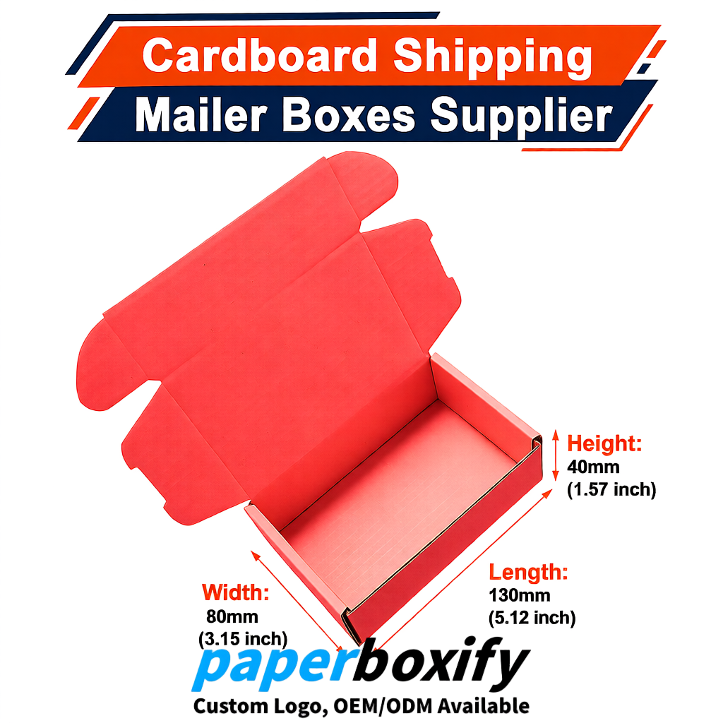 Coral Self-Locking Cardboard Mailer Boxes 120x110x35, 120x120x40, 130x120x50, 130x80x25, 130x80x40mm