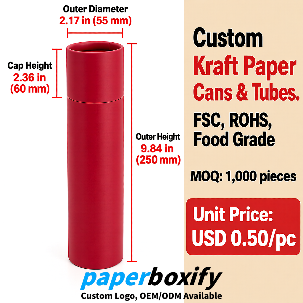 Crimson Food Grade Kraft Paper Cans & Tubes | FSC, ROHS Certified OEM Factory