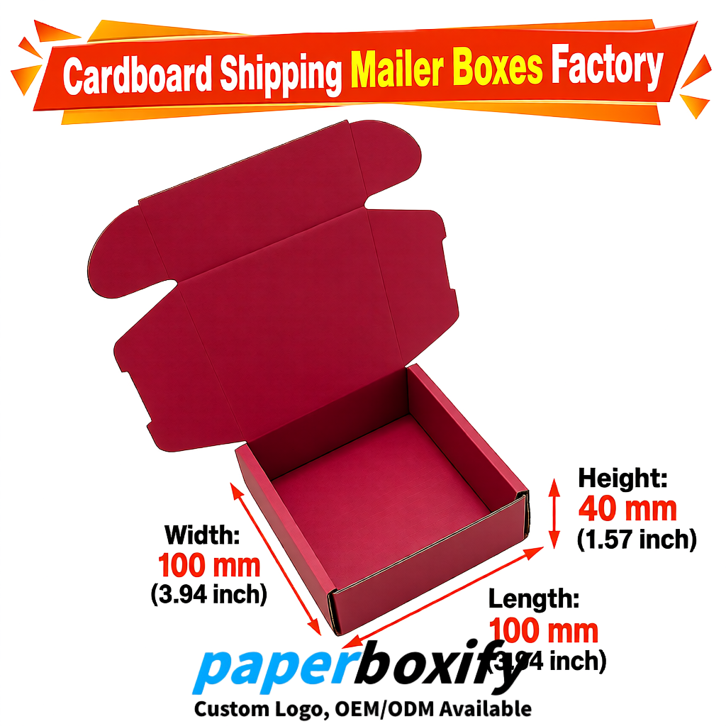 Crimson Cardboard Shipping Mailer Boxes 75x75x30, 100x100x40, 110x100x60, 100x60x40, 90x70x30mm