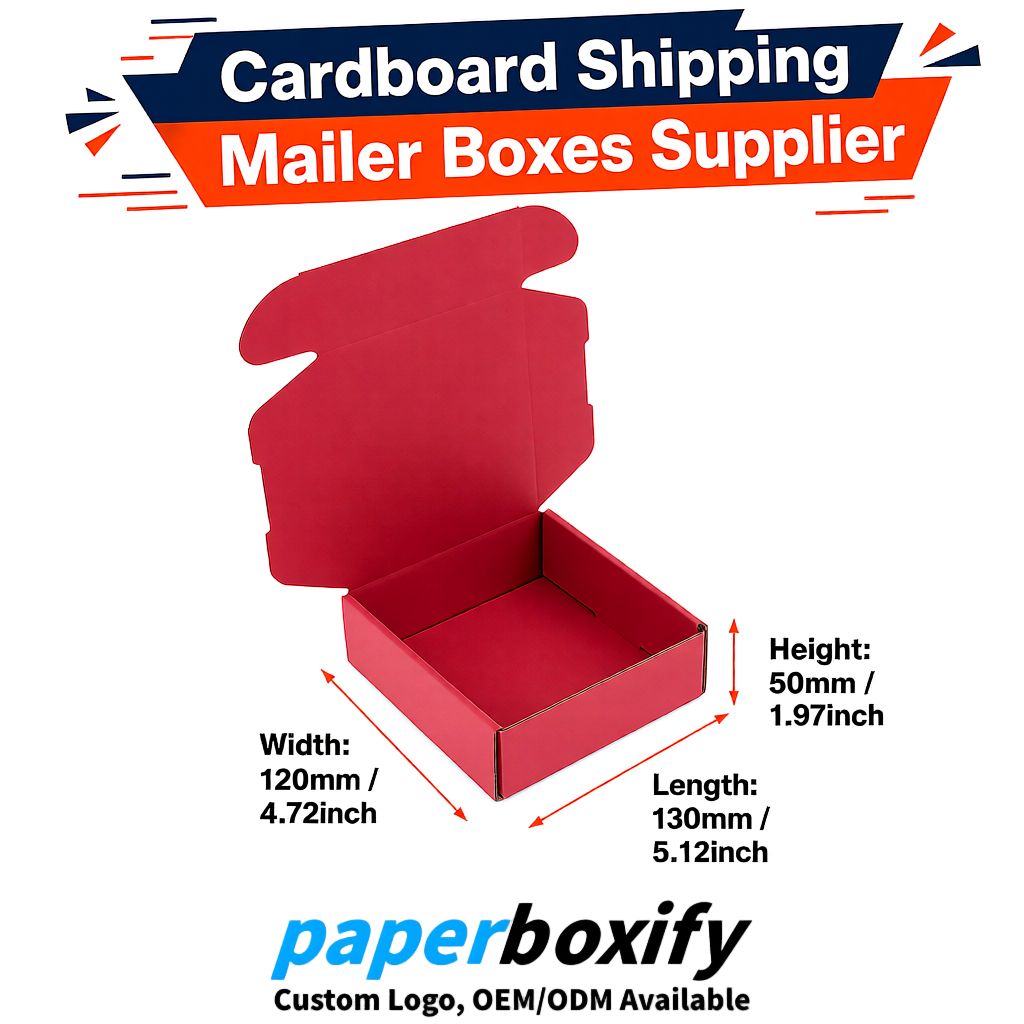 Crimson Self-Locking Cardboard Mailer Boxes 120x110x35, 120x120x40, 130x120x50, 130x80x25, 130x80x40mm