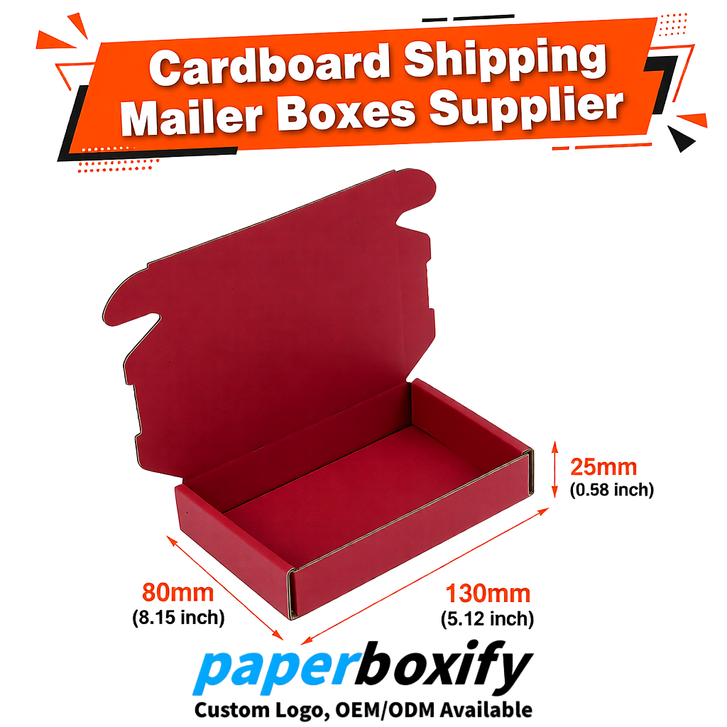 Crimson Self-Locking Cardboard Mailer Boxes 120x110x35, 120x120x40, 130x120x50, 130x80x25, 130x80x40mm