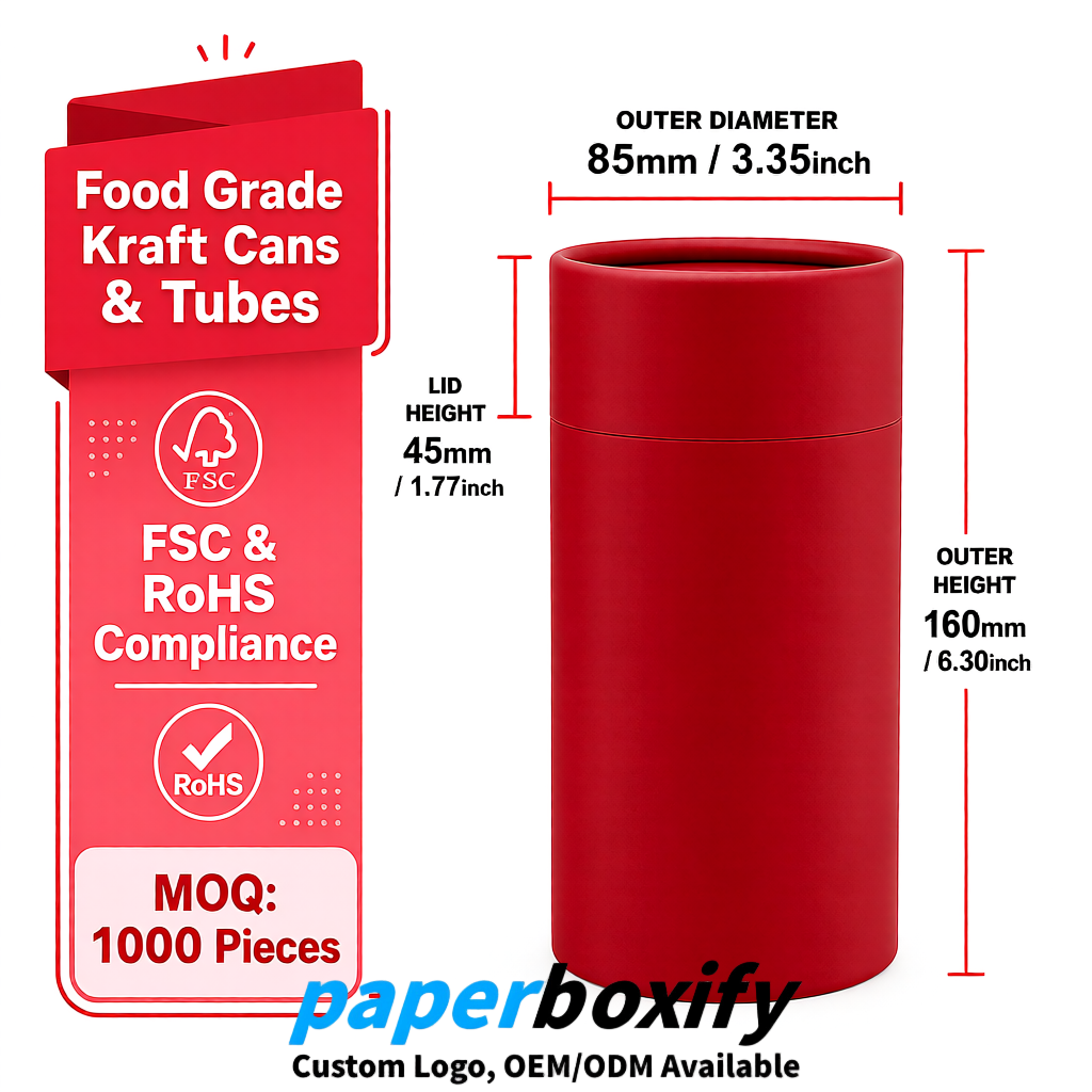 Crimson Paper Tubes 85x85x160/260, 100x100x90/190/300mm FSC/RoHS Certified Manufacturer