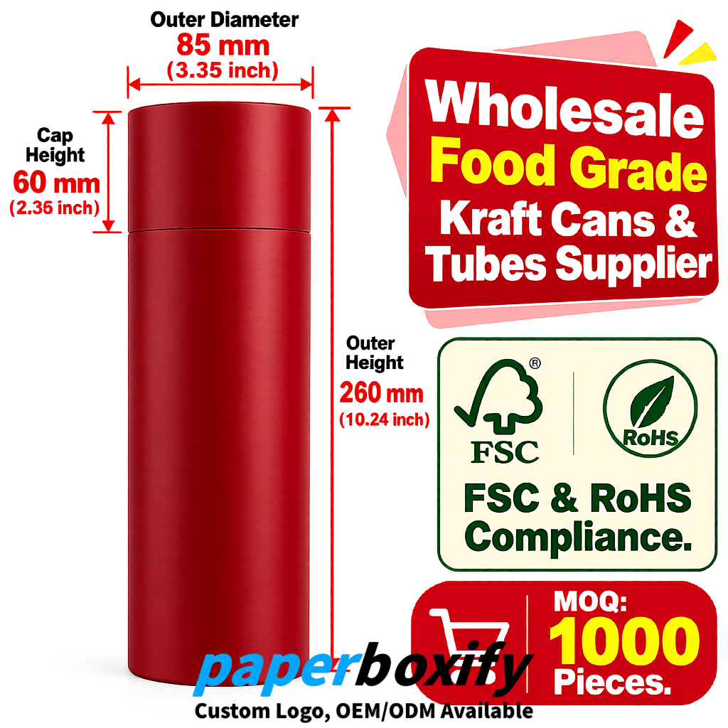 Crimson Paper Tubes 85x85x160/260, 100x100x90/190/300mm FSC/RoHS Certified Manufacturer