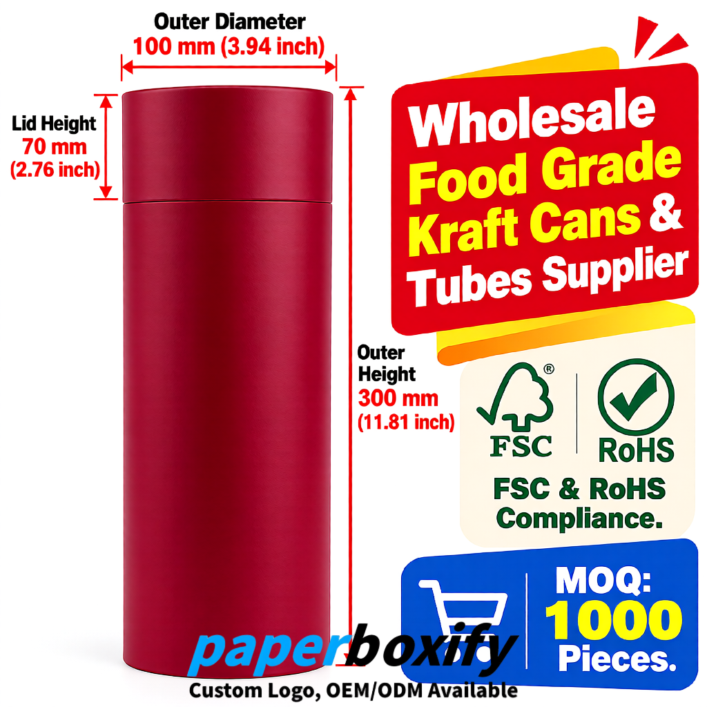Crimson Paper Tubes 85x85x160/260, 100x100x90/190/300mm FSC/RoHS Certified Manufacturer