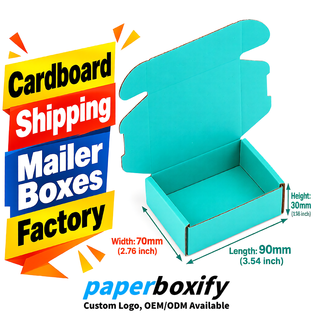 Cyan Cardboard Shipping Mailer Boxes 75x75x30, 100x100x40, 110x100x60, 100x60x40, 90x70x30mm