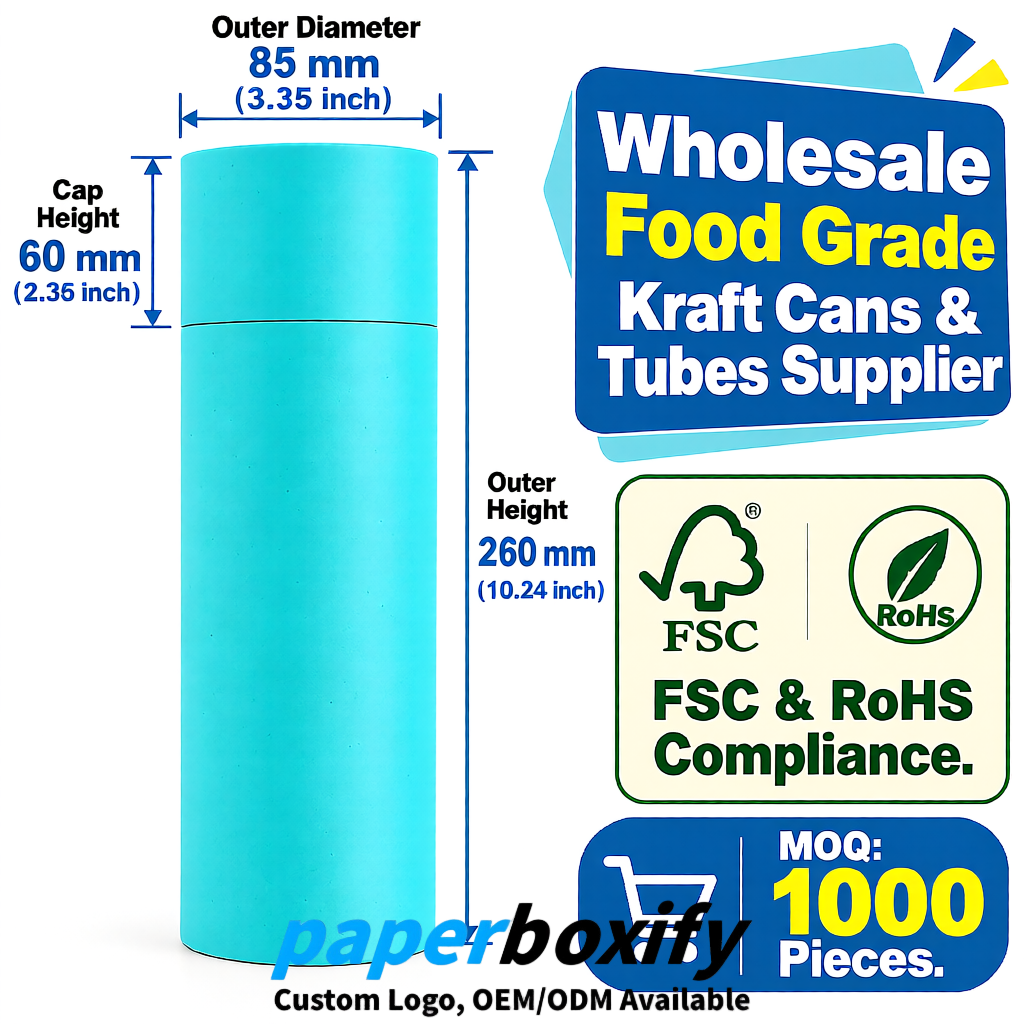 Cyan Paper Tubes 85x85x160/260, 100x100x90/190/300mm FSC/RoHS Certified Manufacturer
